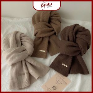 Khăn chéo YVE, Khăn len dệt kim dày, Khăn quàng cổ màu trơn ấm áp mùa đông